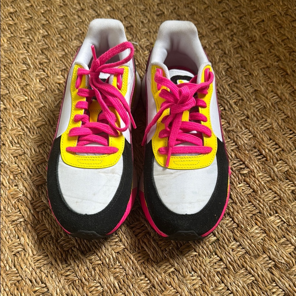 White Sneakers with Pink & Neon Yellow Accents